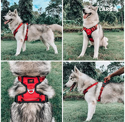 Tuff Pupper No Pull Easy Walk Dog Harness | Heavy Duty Pet Vest | Front & Back Leash Clips | Strong Safety Handle | Reflective Anti Pull Vest | Comfortable Padded Escape Proof Harness (Large, Red) - color: March Red, size: Large (Neck: 18-26" , Chest: 21-