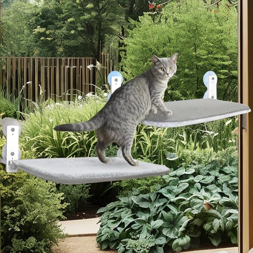 2PC Cat Window Perch, Cordless Foldable Cat Hammock for Indoor Cats with Upgraded Suction Cups Strong Metal Frame Holds Up to 44lbs (L 2PC) - size: L 2PC