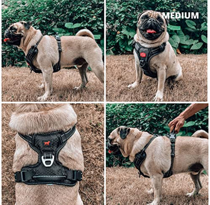 Tuff Pupper No Pull Easy Walk Dog Harness | Heavy Duty Pet Vest | Front & Back Leash Clips | Strong Safety Handle | Reflective Anti Pull Vest | Comfortable Padded Escape Proof Harness (Medium, Black) - color: Epic Black, size: Medium (Neck: 15-23" , Chest