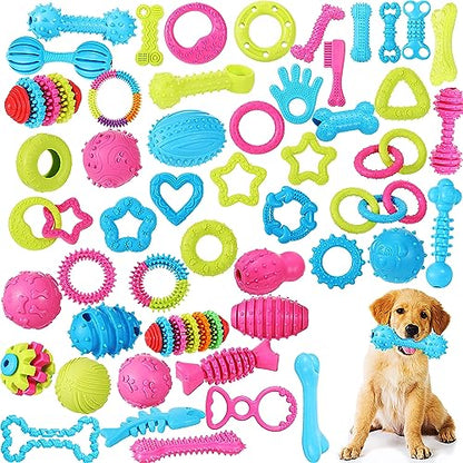 Jenaai 50 Pack Puppy Toys Chew for Teething Cute Soft Dog Toys Interactive Teething for Small Dogs Anxiety Relief Cleaning Teeth, Assorted Style