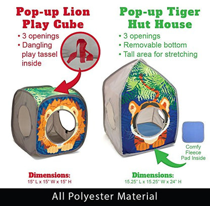 Kitty City Safari Jungle Cat Play Set, Collapsible Pop-Up Cat Toys Combo with Cube, Tunnel & Hideout, Interactive Indoor Cat Playhouse for Exercise, Hiding & Lounging - color: A) Safari Jungle Play Combo