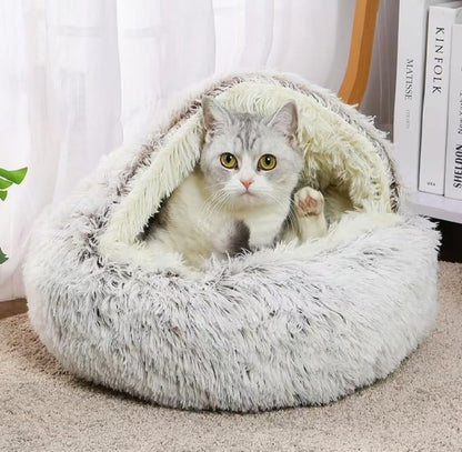 Cat Bed Round Fluffy Hooded Cat Bed Cave, Anti-Anxiety Cave Bed with Hooded Blanket, Cozy Cuddler Luxury Puppy Pet Bed, Anti-Slip Bottom and Machine Washable (Coffee, Medium) - color: Coffee, size: Medium
