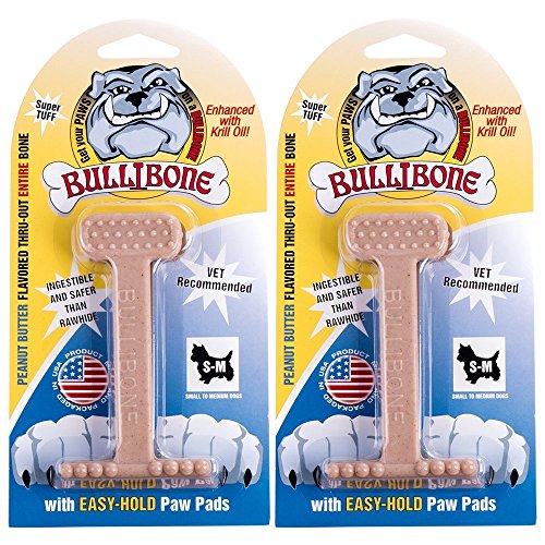 Bullibone Nylon Dog Chew Toy for Aggressive Chewers - Dental Hygiene Bone with Peanut Butter Flavor, Durable Tough Chew Toys for Small Dogs, Indestructible Dog Bone - 2 Pack - size: Small - 2 Pack