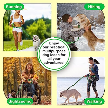 Hands-Free Leash for Small to Large Dogs 5ft - Heavy Duty Adjustable Waist Belt, Padded Handles, Reflective Stitching, Satin Carry Bag for Walking, Running, Hiking - color: Green