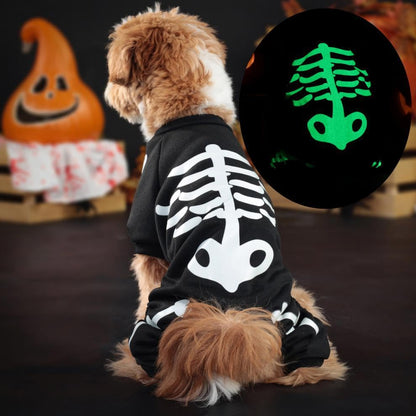 Dog Skeleton Costume Glow in The Dark Pet Cat Halloween Jumpsuit 4 Legged Onesie for Small Dog Cat, L - color: Luminous Skeleton, size: Large