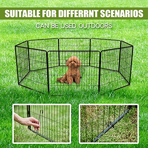 Dog Playpen 24 Inch 8 Panels, Foldable Metal Dog Playpen Indoor Outdoor, Puppy Playpen for Small Dogs, Portable Heavy Duty Pet Playpen, Durable and Secure