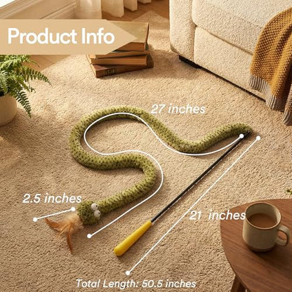 ZEZE Forest Snake Cat Teaser Wand Toy, 50.5” Interactive Feather Cat Toy with Crinkle Sound, Flexible Rubber Wand & Non-Slip Handle for Indoor Cats Play