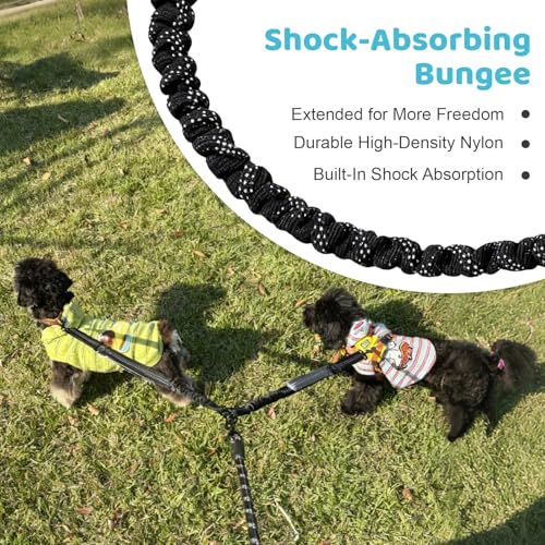 Double Dog Leash - No Tangle Splitter for Two Dogs, Coupler with Adjustable Long Lead Rope, Dual Control Handles, Retractable No Pull Bungee, Walk Train Small Medium Large 2 Pets (Blue) - color: Blue