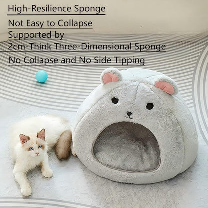 Cozy Mouse Ear Pet Cave Bed Ultra-Soft Gray Plush cave Bed, Cat Cave Beds Cat House Cat Tent with Removable Washable Cushioned Pillow, Cat Beds&Dog Beds,Perfect for Small & Medium Pets(Big) - size: Big