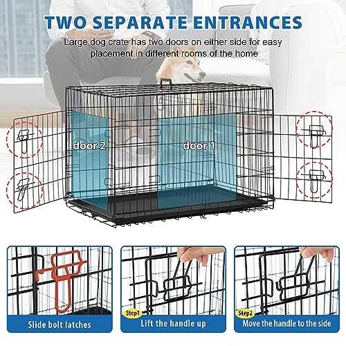 24/7 Shop at Home Gossamer Metal Double Door Folding Wire Pet Crate with Divider, Removable Tray, and Handle for Outdoor and Indoor Medium Dog, 36-inch, Black - size: 36.4"L x 22.6"W x 24.8"H