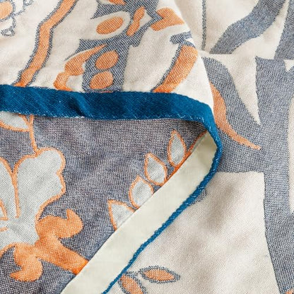 MEJU Round Flower Branch Boho Mandala Muslin All Season Throw Blanket for Bed Sofa Couch, 100% Cotton 4 Layer Soft Warm Farmhouse Retro Throw Blanket Bed Coverlet Full Queen 80 in x 90 in - color: Mandala, size: F/Q 80 in x 90 in