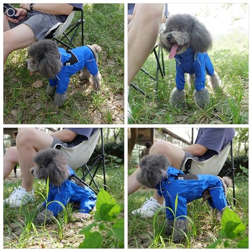 LOVELONGLONG Waterproof Dog Raincoat with Removable Hood – Outdoor Full Body Dog Jacket, Windproof Snowproof Shell Suit – All Season Pet Rain Gear Blue XXS - color: Blue, size: XXS (Back 9")