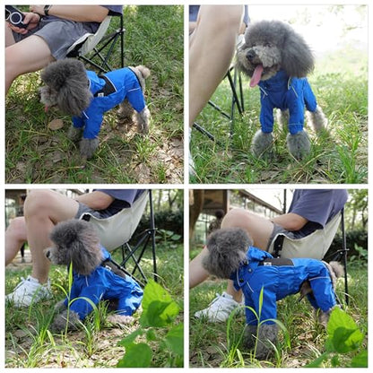 LOVELONGLONG Waterproof Dog Raincoat with Removable Hood – Outdoor Full Body Dog Jacket, Windproof Snowproof Shell Suit – All Season Pet Rain Gear Blue XS - color: Blue, size: XS (Back 10.5")