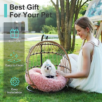 SWITTE Cat Hammock Chair Bed - Removable & Washable Cushion, Hanging Rattan Swing for Indoor Outdoor Cats & Small Dogs, Adjustable Pet Swinging Hammock with 3 Modes - Pink - color: Pink