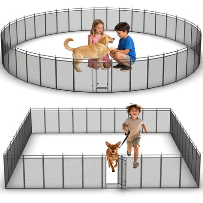 Dog Playpen with Safety Mesh, 32" Height 40 Panels Metal Dog Fence Indoor Outdoor, Portable Dog Kennel for Camping, Yard & RV | Black-Silver - size: 32'', style: 40 Panels
