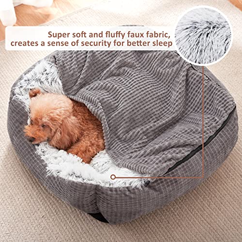 MIXJOY Dog Beds for Large Medium Small Dogs, Rectangle Cave Hooded Blanket Puppy Bed, Luxury Orthopedic Cat Beds for Indoor Cats, Warmth and Machine Washable (35 inches, Grey) - size: 35.0"L x 25.0"W x 9.0"Th