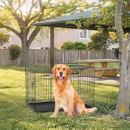 48 Inch Dog Crates for Large Dogs Folding Dog Cage Metal Wire Crates Portable Pet Kennels Outdoor and Indoor Pet Dog Cage Crate with Double-Door, Divider Panel, Removable Tray, Black