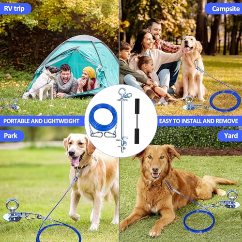 TOPKNOT Dog Tie Out Cable and Stake,20FT Heavy Duty Cable,360°Swivel Dog Run- No Tangle,Runner for Yard - Up to 200LBS,Chain for Yard Ideal for Outdoor Camping - size: dog stake+20ft/200lbs