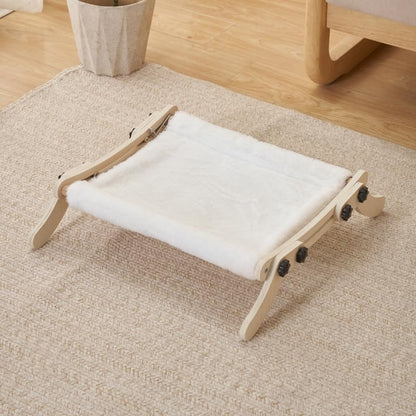Cat Window Perch, No Screws Easy to Adjust & Assemble, Adjust Wooden Seat for Kitten Bedside Windowsill, Wooden Cats Furniture - color: White flannel