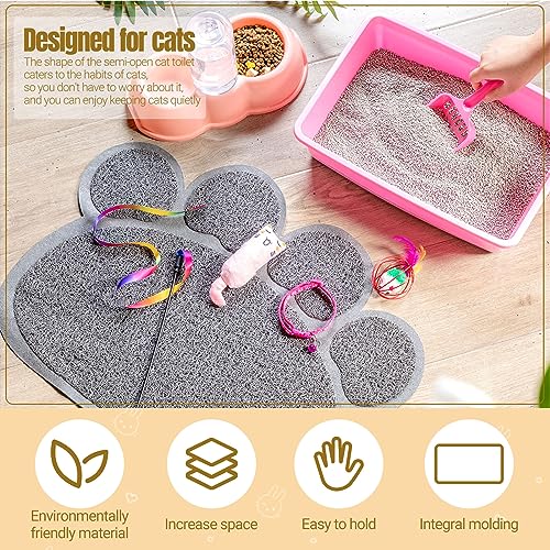 7 Pcs Small Cat Kitten Starter Kit - Litter Box, Paw Mat, Double Bowls, Toy Teaser Stick, Collar - Essentials Kit for 1-3 Lbs Beginner (Pink)
