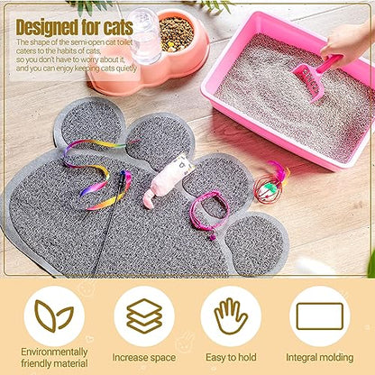 7 Pcs Small Cat Kitten Starter Kit - Litter Box, Paw Mat, Double Bowls, Toy Teaser Stick, Collar - Essentials Kit for 1-3 Lbs Beginner (Pink)