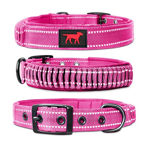 Tuff Pupper Heavy Duty Dog Collar with Handle | Ballistic Nylon Heavy Duty Collar | Padded Reflective Dog Collar with Adjustable Stainless Steel Hardware | Convenient Sizing for All Breeds - color: Hot Pink, size: Small (11 - 14" Neck)