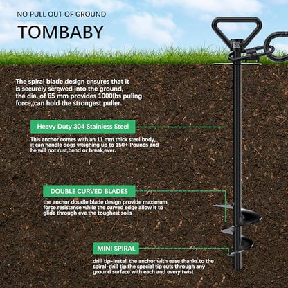 TOMBABY Dog Tie Out Cable and Stake,with 30FT Heavy Duty Cable,360° Swivel Dog Anchor& Anti-Tangle,Dog Runner for Yard,Dog Stake Allows Dogs Up to 210 lbs, Dog Stakes for Outside Beach,Camping, Yard - color: 13''black+30FT