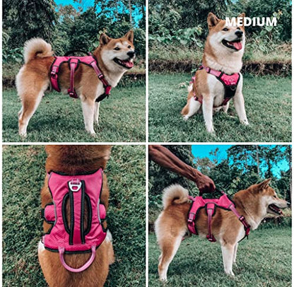 Tuff Pupper Escape Proof No Escape Dog Harness | 5 Point Adjustable Fit Harness for Dogs | Padded Dog Harnesses | Handle Dog Lift Harnesses - color: Hot Pink, size: Medium