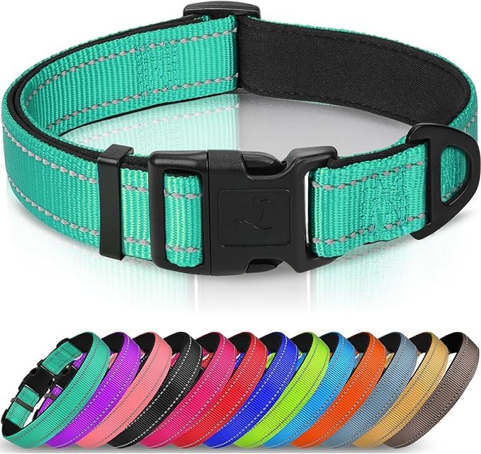 Reflective Dog Collar,Soft Neoprene Padded Breathable Nylon Pet Collar Adjustable for Large Dogs,Teal, L - color: Teal