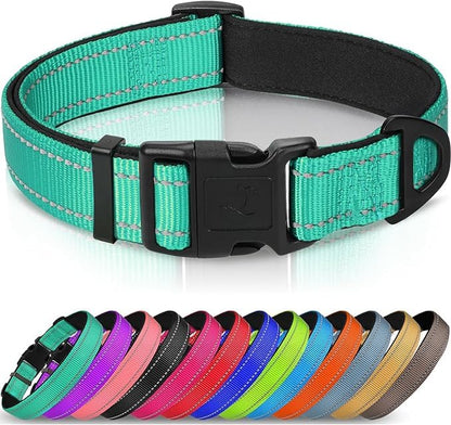 Reflective Dog Collar,Soft Neoprene Padded Breathable Nylon Pet Collar Adjustable for Large Dogs,Teal, L - color: Teal