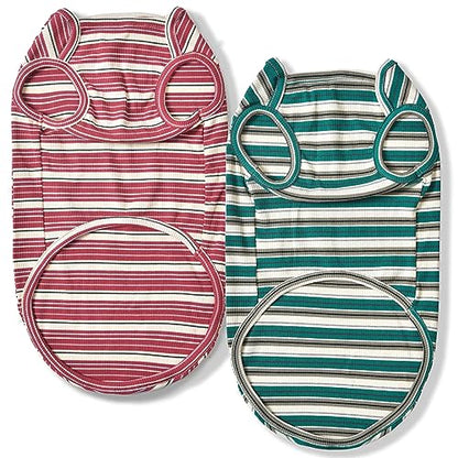 Dog Shirts Vest Cotton Striped T-Shirt, Sleeveless Stretchy Pet Clothes for Small Dogs, 2-Pack Soft Breathable Puppy Tank Top Cat Tee (X-Large, Pine Green,Plum Red) - color: Pine Green,Plum Red, size: X-Large