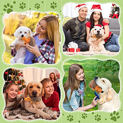 Funtery 4 Pcs Hedgehog Dog Squeaky Interactive for Boredom Hedgehog Chew Stuffed Biting Training Playing Hide and Seek for Puppy, 7.87 Inch Brown