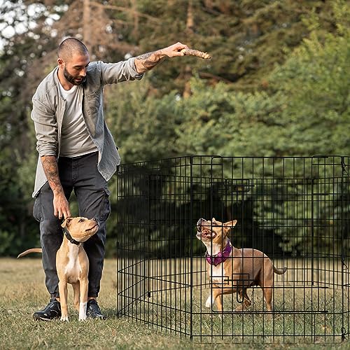 Dog Pen Pet Playpen Dog Fence Indoor Foldable Metal Wire Exercise Puppy Play Yard Pet Enclosure Indoor Outdoor 8 Panels 30 Inch with Bottom Pad/Top Cover - style: Playpen + bottom pad