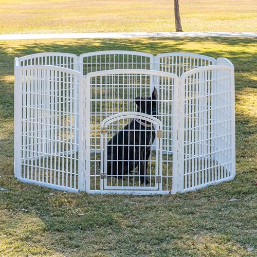 IRIS USA 34" Exercise 8-Panel Pet Playpen with Door, Dog Playpen, Puppy Playpen, Small Medium Large Dogs, Keep Pets Secure, Easy Assemble, Rust-Free, Heavy-Duty Molded Plastic, Customizable, White - color: White, style: 8-Panel w/ Door
