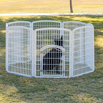 IRIS USA 34" Exercise 8-Panel Pet Playpen with Door, Dog Playpen, Puppy Playpen, Small Medium Large Dogs, Keep Pets Secure, Easy Assemble, Rust-Free, Heavy-Duty Molded Plastic, Customizable, White - color: White, style: 8-Panel w/ Door