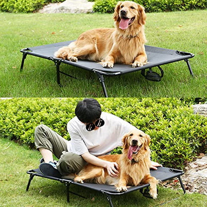 Elevated Cooling Dog Cot Pet Bed with Breathable Mesh Folding No Assembly Indoor/Outdoor Pet Hammock Bed Raised Dog Cots Beds Multiple Sizes for Small Meduim Large Dogs - size: X-Large