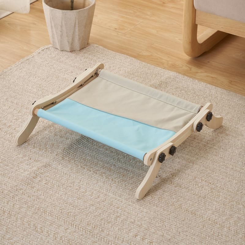 Cat Window Perch, No Screws Easy to Adjust & Assemble, Adjust Wooden Seat for Kitten Bedside Windowsill, Wooden Cats Furniture - color: Gray blue