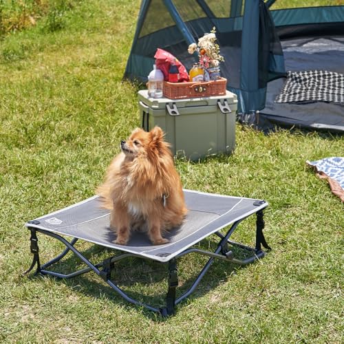 TIMBER RIDGE Outdoor Dog Bed, Cooling Elevated Dog Bed Portable Raised Pet Bed with Breathable Mesh, Foldable Dog Cot for Indoor & Outside, Grey