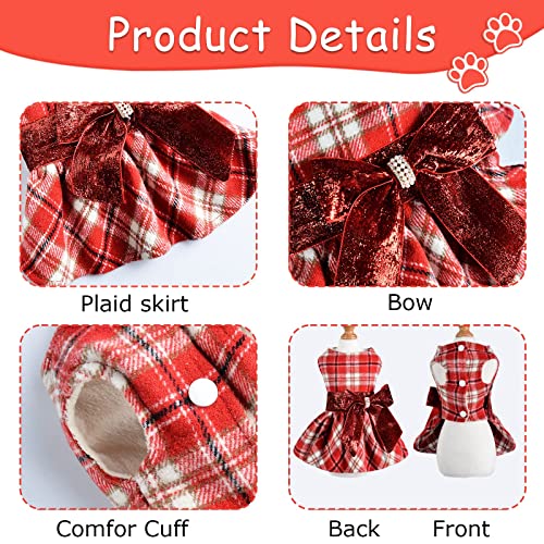 Red Dog Dress Dog Sweater - Christmas Doggy Clothes for Small Dogs - Puppy Sweater Dress Princess Plaid Dress - Pet Outfit Holiday Festival Puppies Apparel Wedding Birthday Winter Clothing, XXS, Red - color: Red Plaid, size: XX-Small (Chest 11in )