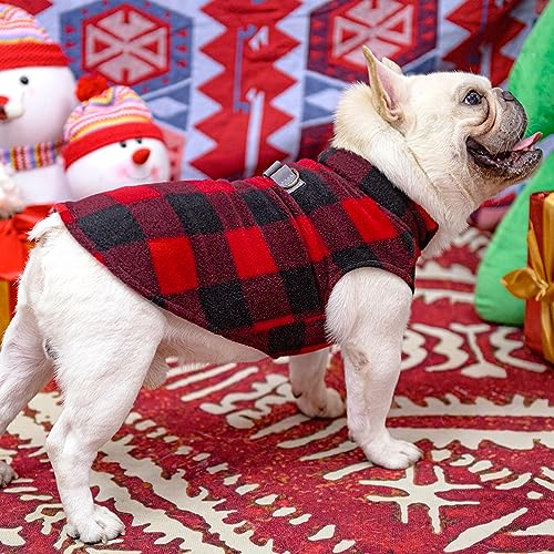 BEAUTYZOO Small Dog Sweater Fleece Vest Winter Jacket, D-Ring Leash Attachment for XS S Puppy Medium Sized Breeds Dogs, Cold Weather Dog Clothes Windproof Keep Warm, Christmas Red Plaid XS - color: RED BUFFALO PLAID, size: X-Small