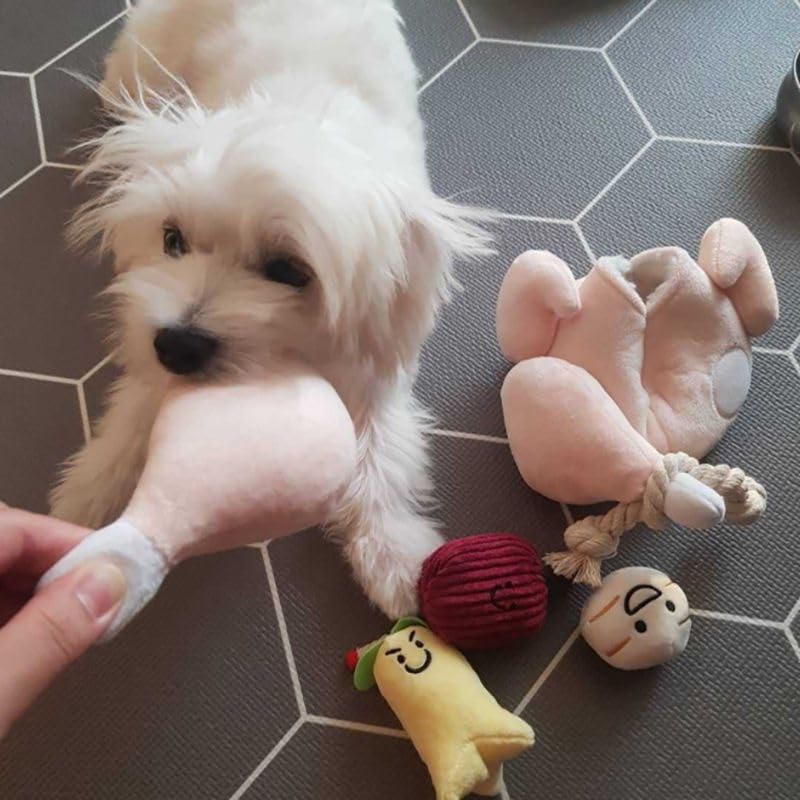 Interactive Plush Roast Chicken Snuffle Toy for Dogs - Hide & Seek Game with Detachable Drumsticks, Squeaky Ginger/Garlic/Date Toys, Mental Stimulation Puzzle for Smart Pets Smart Dog