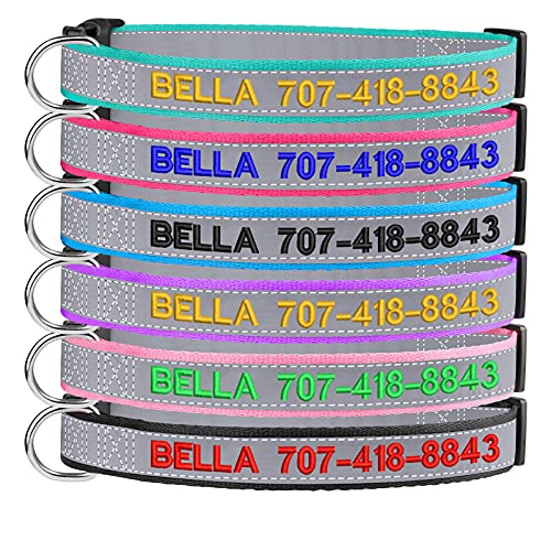 Reflective Personalized Dog Collars - Custom Dog Collar Embroidered with Name and Phone Number for Boy and Girl Dogs,Adjustable for Puppy Small Medium Large Dogs - color: Polyester