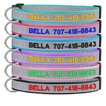 Reflective Personalized Dog Collars - Custom Dog Collar Embroidered with Name and Phone Number for Boy and Girl Dogs,Adjustable for Puppy Small Medium Large Dogs - color: Polyester