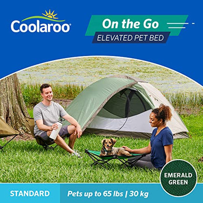 Coolaroo On-The-Go Elevated Dog Bed - Foldable Pop-Up Travel Dog Bed with Breathable, Moisture-Resistant Fabric, Carry Bag Included, Lightweight & Portable, Emerald Green, Standard - color: Emerald Green, style: Standard