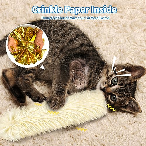 Cat Toys Cat Pillows, 3 Pack Durable and Soft Crinkle Sound Catnip Toys, Catnip Filled Cat Teething Chew Toys for Kittens, Interactive Cat Kicker Toys for Indoor Cats Entertain (Grey/Green/Yellow)