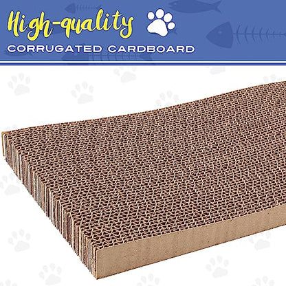 PrimePets 3-Pack Cat Scratcher Cardboard with Box, 17.3" Large Reversible Cat Scratching Pads for Indoor Cats, Heavy Duty Corrugated Cat Scratches Board, Furniture Protector for Large Cats & Kittens