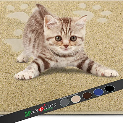 Andalus Small Cat Litter Mat, Pack of 2 - Waterproof, Non-Slip & Easy to Clean Cat Litter Box Mat for Extra Efficient Pet Litter-Trapping, Beige (15.75” X 11.75”) - color: Beige