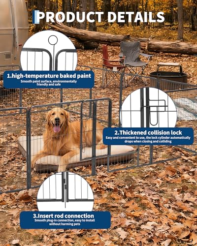 Garvee Outdoor Dog Playpen,Heavy Duty Metal Pet Exercise Pen,24 Inch, 16 Panels Metal Dog Fence with Gate, Pet Fence for Large/Small Dogs, Portable Dog Fence for RV Camping, Yard - size: 32"x24"x 16 pcs