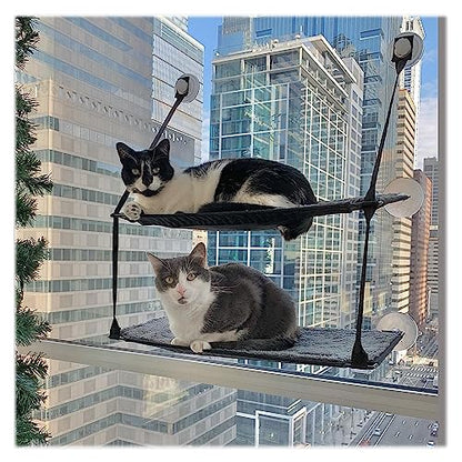 K&H Pet Products EZ Mount Double Stack Cat Window Perch for Large Cats, Sturdy Window Hammock Bed, Steel Frame, Sturdy Suction Cups, 2 Washable Shelf Covers, Foldable - Fits 27"W X 31"H Glass Spaces - style: Double Stack