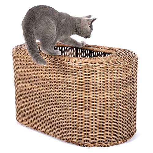 Fun Stackable Wicker Cat Hideaway House - Interactive Play Rattan Cat House for Indoor Cats Kitty, Pet Friendly Top/Side House Entry, Cat Bed Enclosed